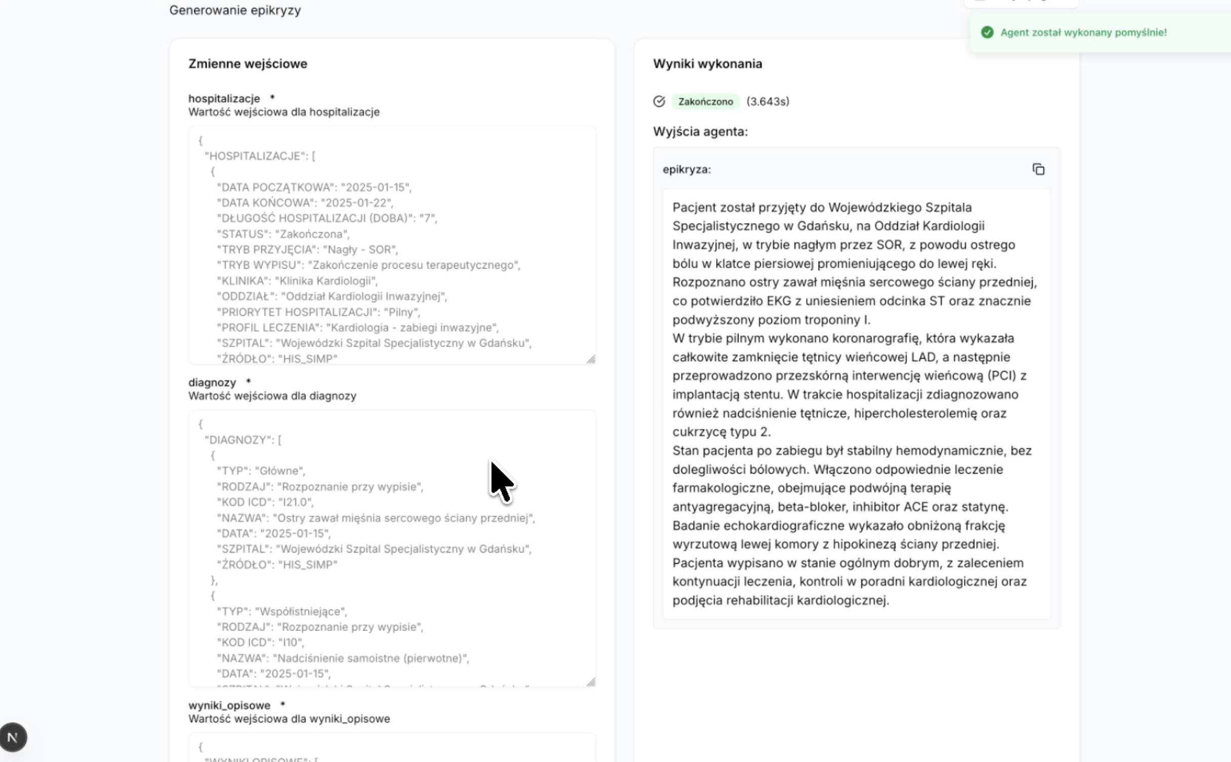 Podgląd wygenerowanej epikryzy